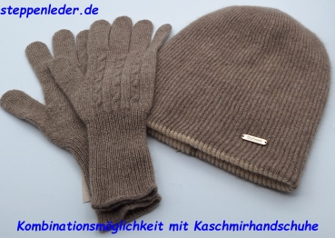 100% Kaschmir zweifarbige Mütze braun-beige